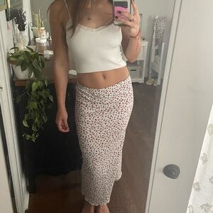 Red and green floral maxi skirt